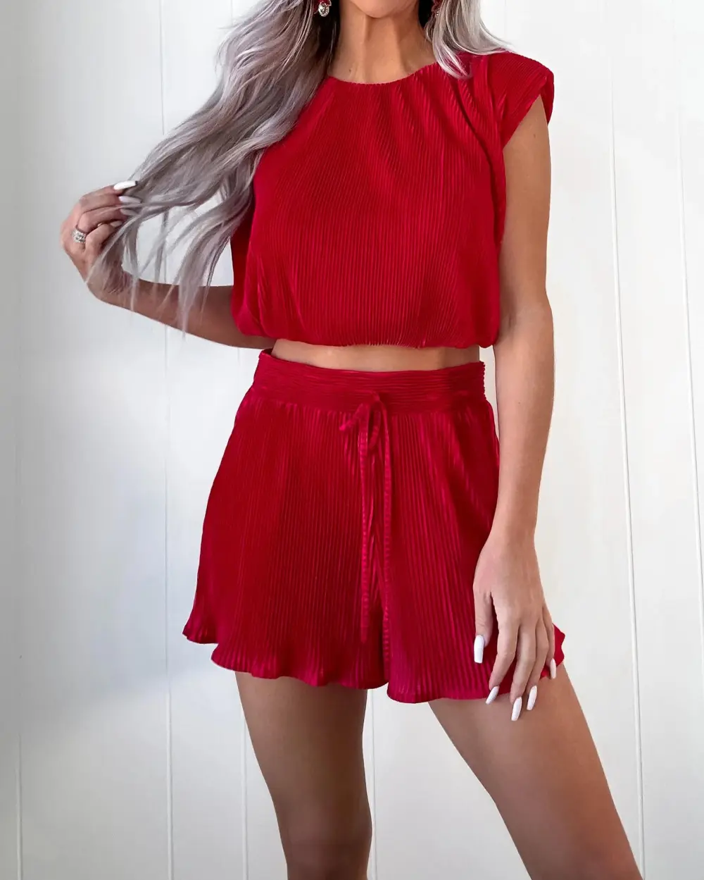 Magic Pleated Shorts Set - Red