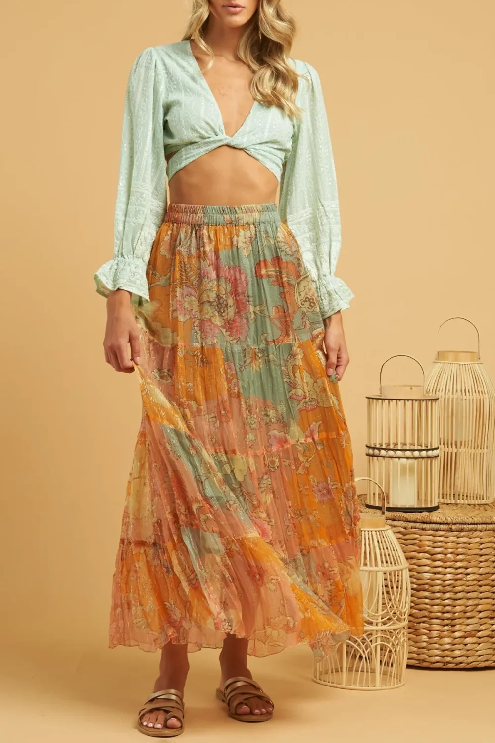 Multicolor Tie Dye High Waisted Maxi Skirt