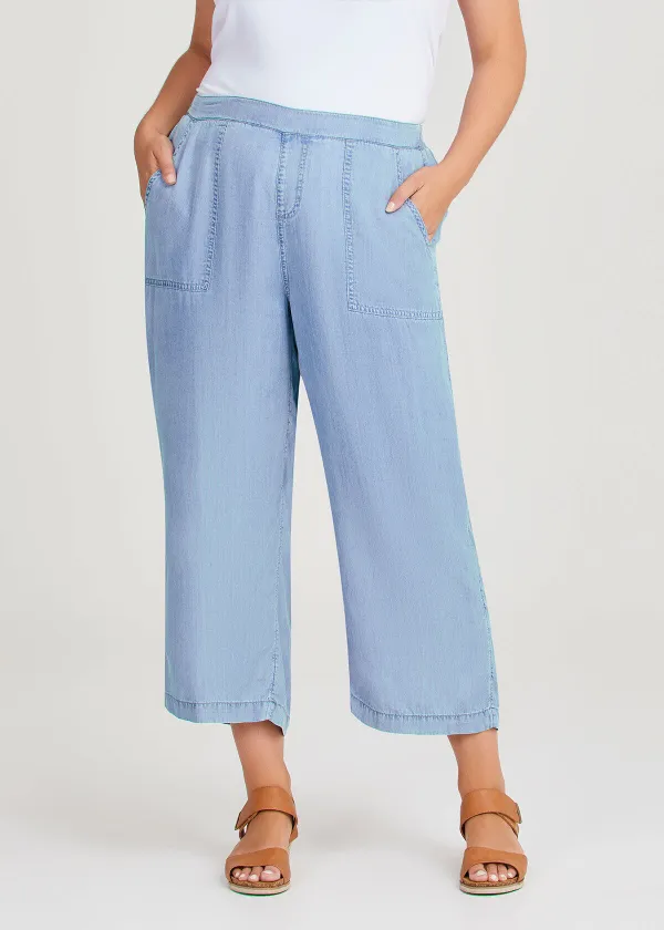 Chambray Pull On Crop Pant