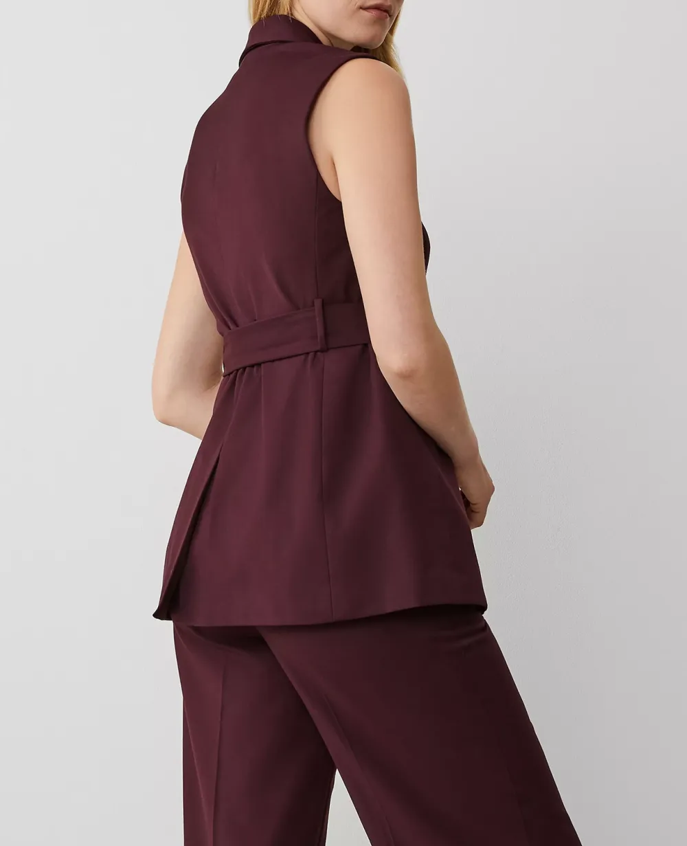 Shawl Collar Belted Vest In Wool Blend Stretch