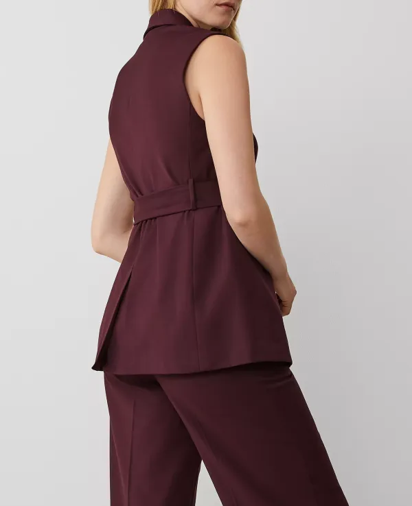 Shawl Collar Belted Vest In Wool Blend Stretch