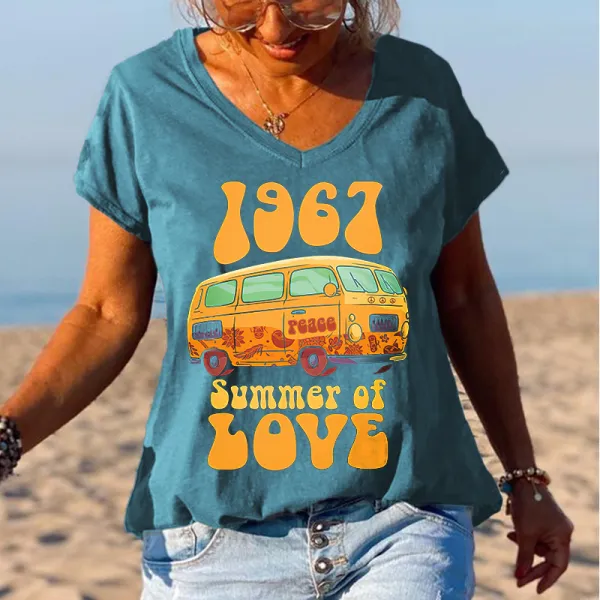 1967 Summer Of Love Bus Printed Graphic Tees