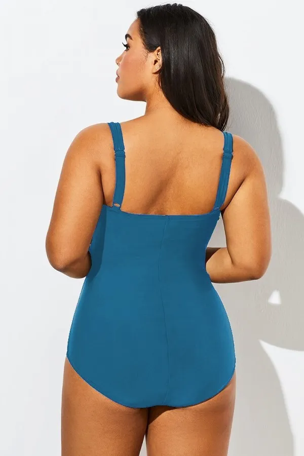 Purple Textured Twist Front One Piece Swimsuit