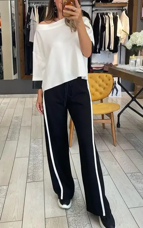 Women's Lapel Sleeve Striped Design Casual Suit