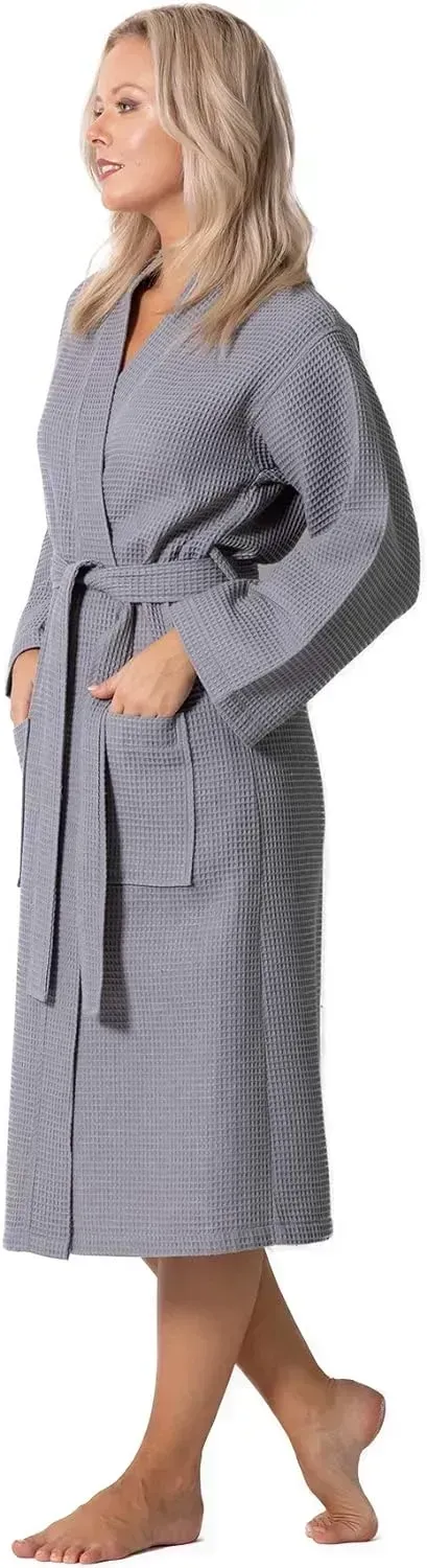 Turkish Linen Waffle Knit Lightweight Kimono Spa & Bath Robes for Women - Quick Dry - Soft