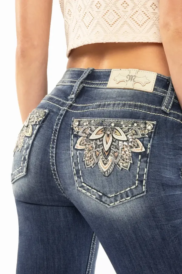 Metallic Floral Bootcut Jeans