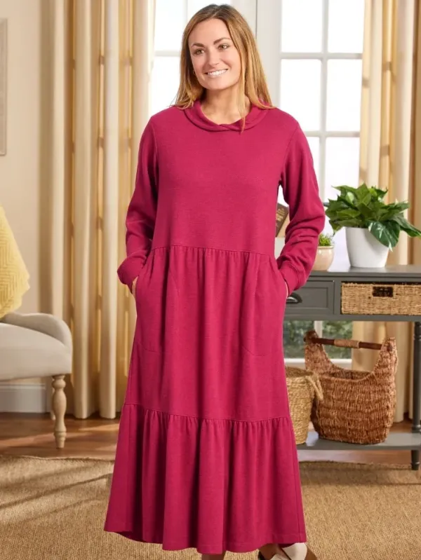 Soft Cowl Neck Tiered Midi Dress