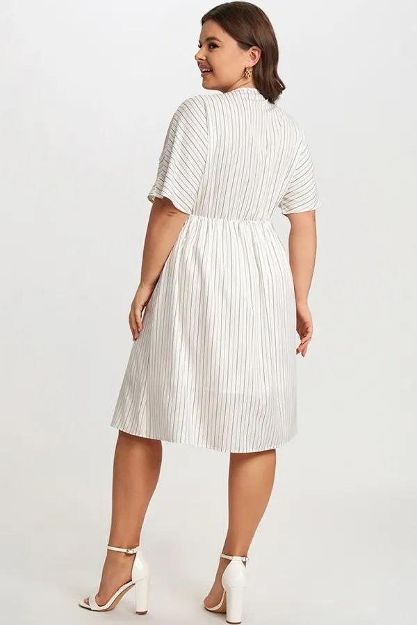 Striped V-Neck Dolman-Sleeve Women Mini Dress