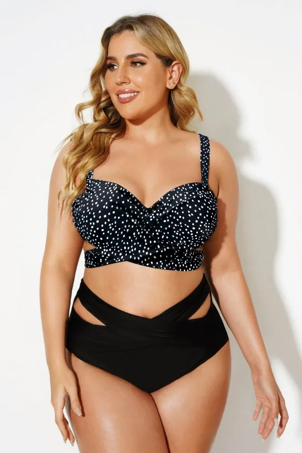 Black & White Polka Dots Underwire Bikini Top
