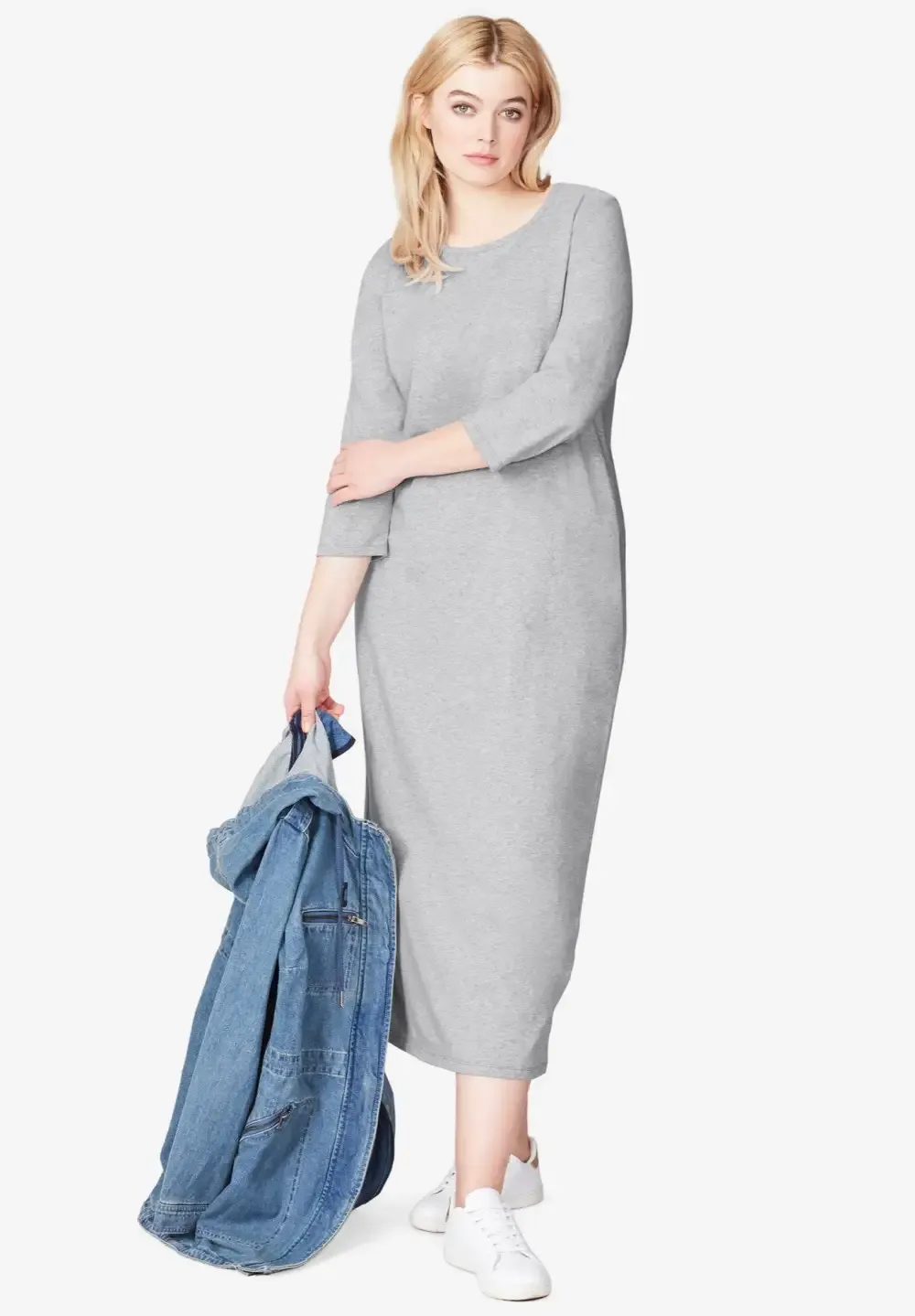 Three-Quarter Sleeve Knit Maxi Dress