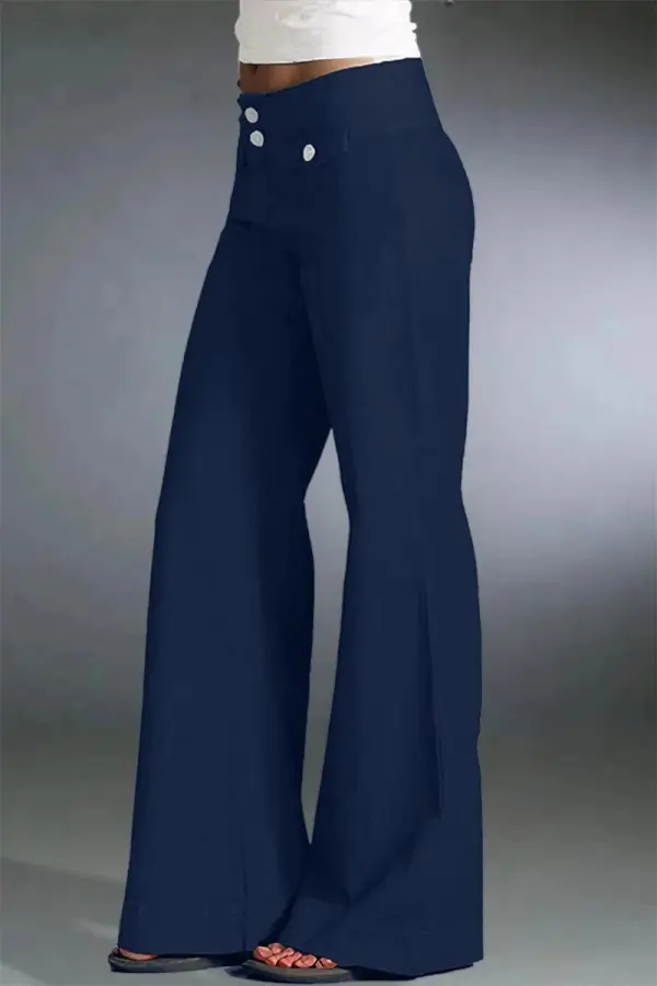 Flap Pocket Front Double Button Low Waist Wide Leg Jeans
