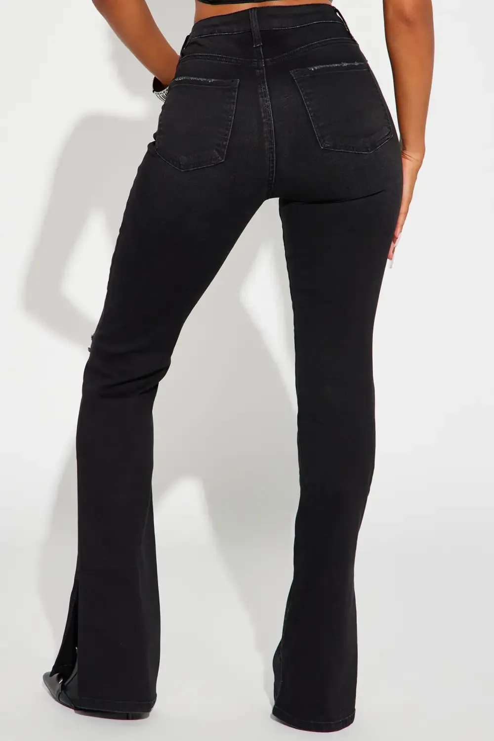 Take Over Stretch Split Hem Bootcut Jeans - Black Wash