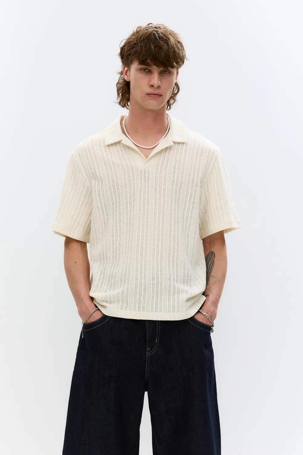 Open-knit polo shirt