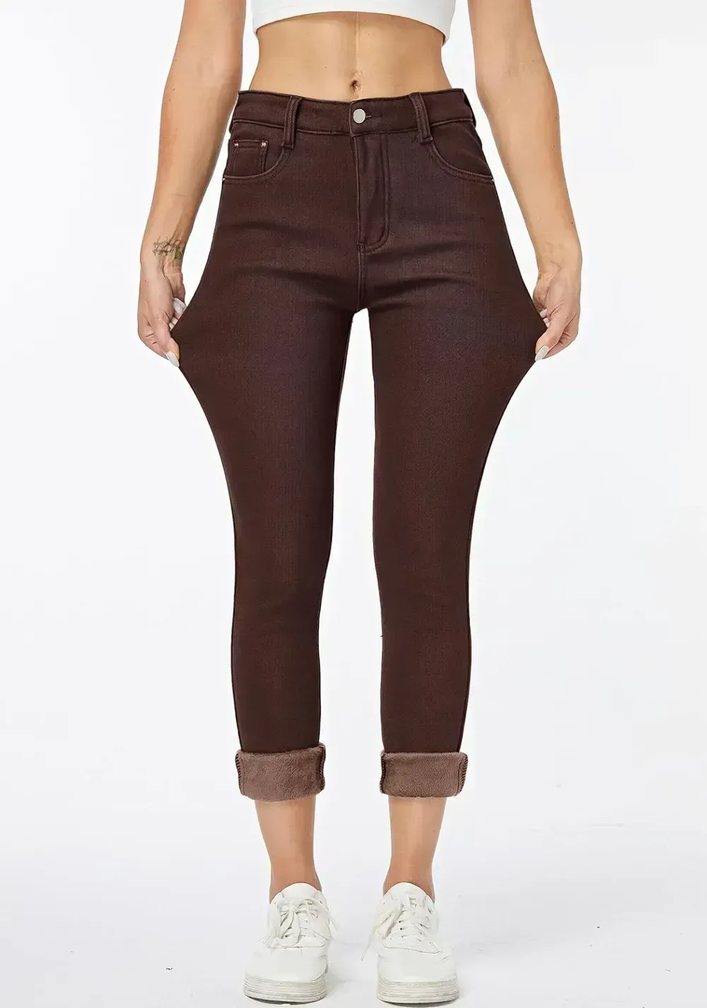 Women's Winter Fleece Lined Sherpa Thermal Skinny Pants Casual Warm Trousers