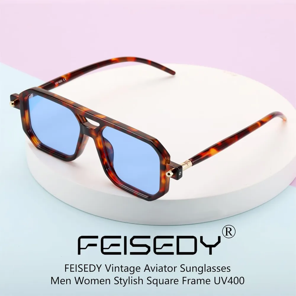 FEISEDY Vintage Square 70s Flat Aviator Sunglasses Women Men Classic Retro Stylish Frame UV400 Sunglasses B2622