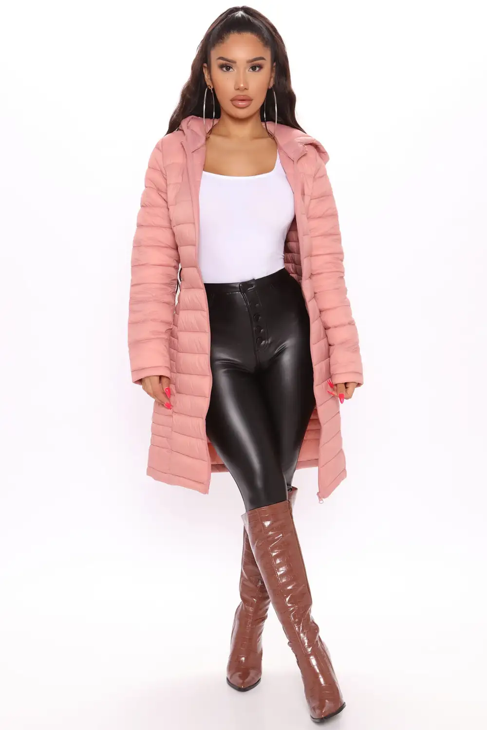 Padded Landing Puffer Coat - Mauve