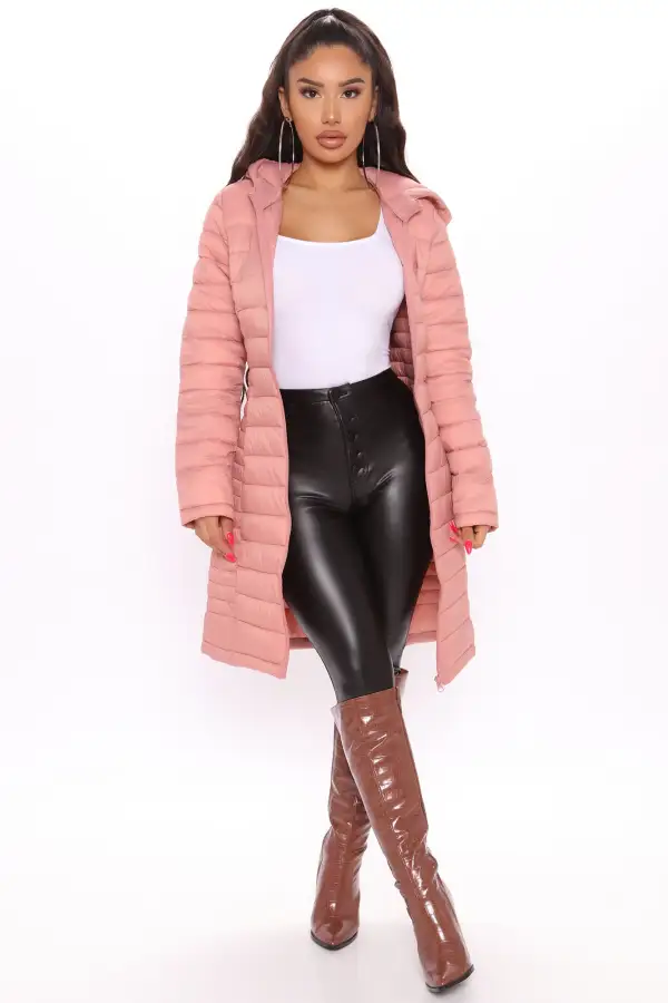 Padded Landing Puffer Coat - Mauve