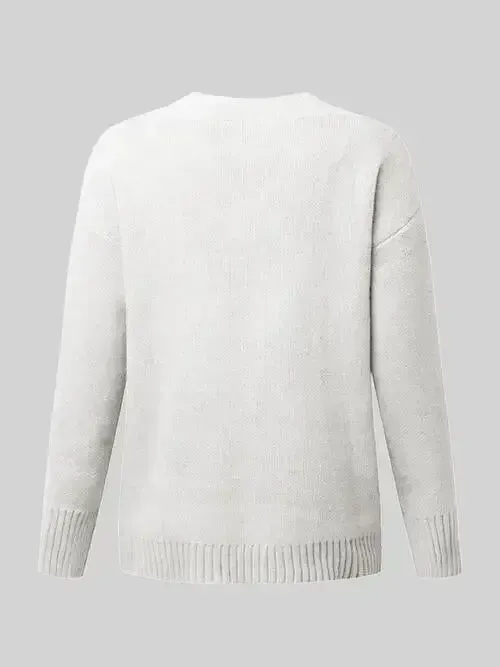 V-Neck Long Sleeve Knit Top Sweater AC