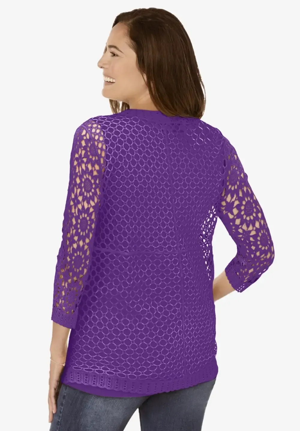 Curved Hem Pointelle Cardigan