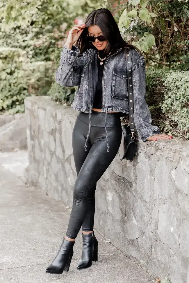 It's Your Choice Black Acid Washed Cropped Denim Jacket