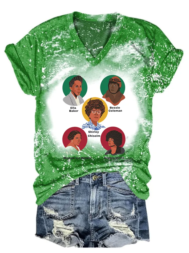 Women'S Ella Baker Bessie Coleman Shirley Chisolm Madam Cj Walker Angela Davis V-Neck T-Shirt