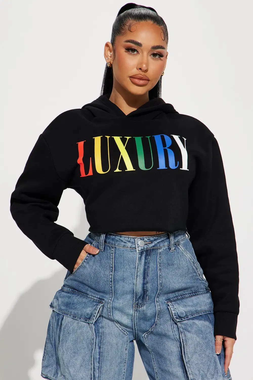 Luxury Cropped Hoodie - Black
