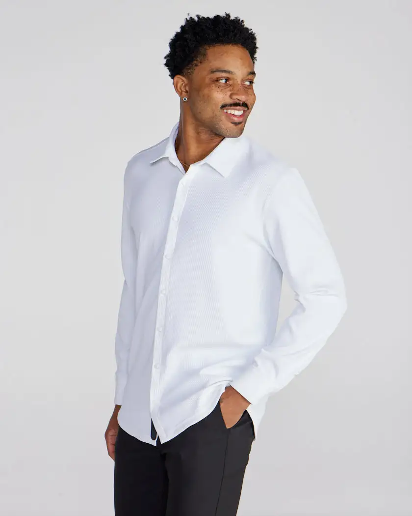 Ribbed+ Long Sleeve Button Down