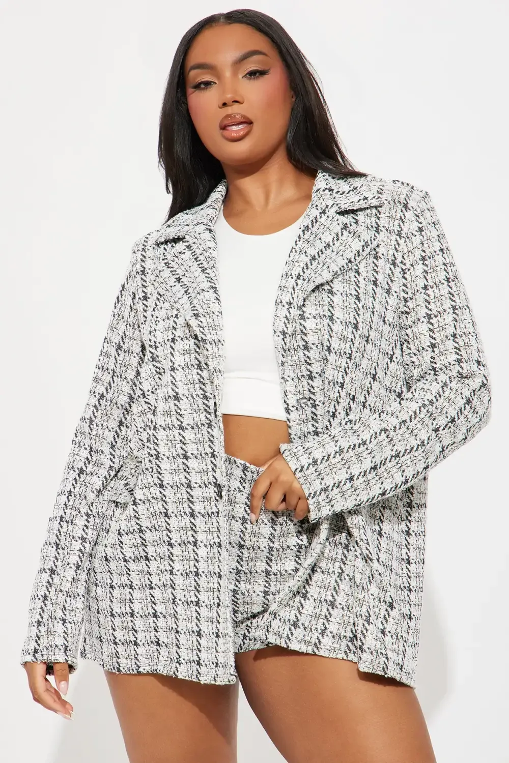 Signature Style Tweed Micro Short Set - White/combo