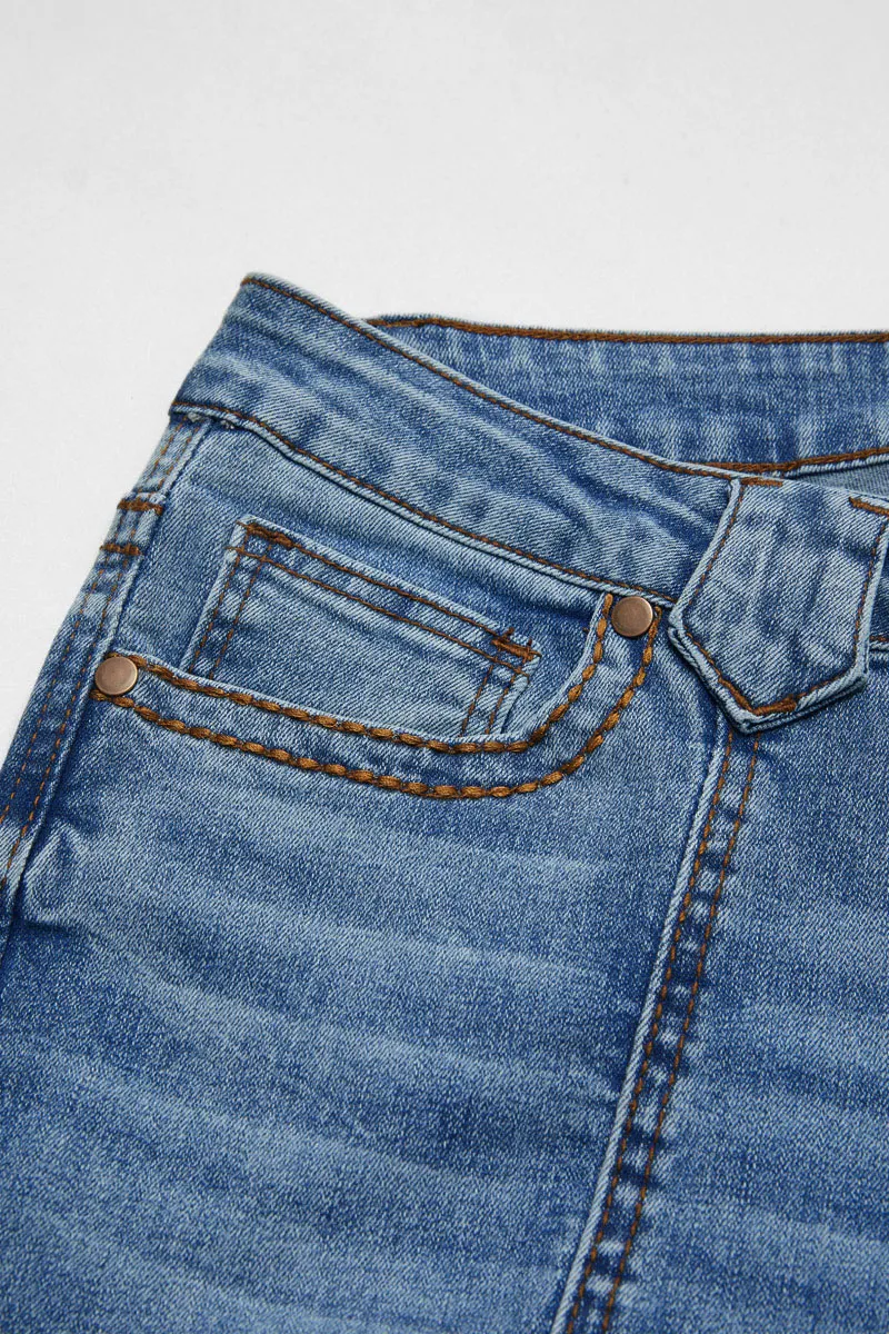 Wash Contrast Stitch Seam Front Low Waist Bootcut Jeans