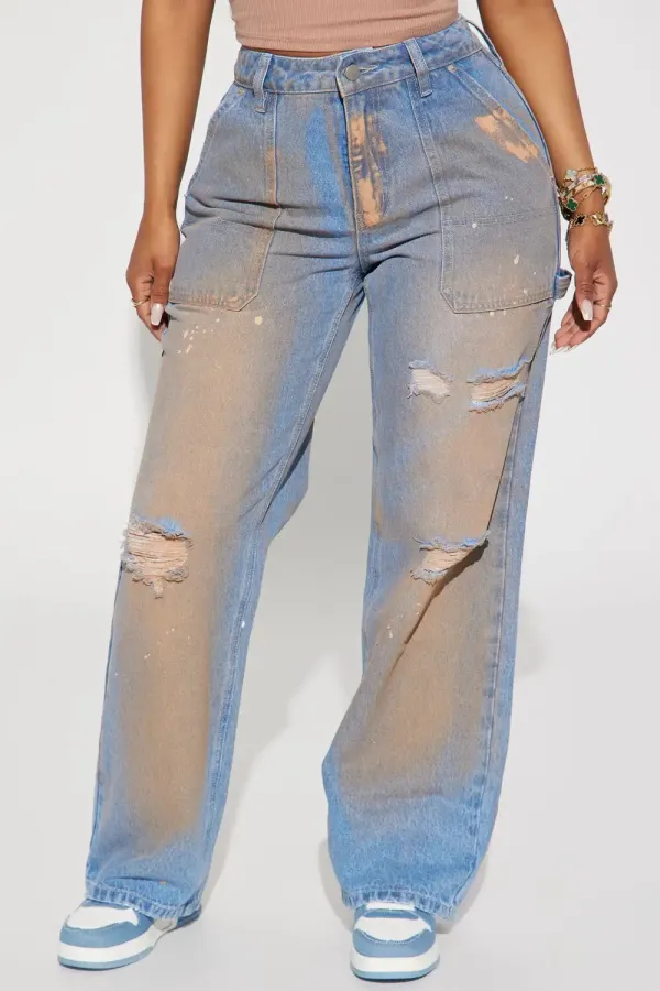 Dirty Work Ripped Utility Jeans - Medium Wash