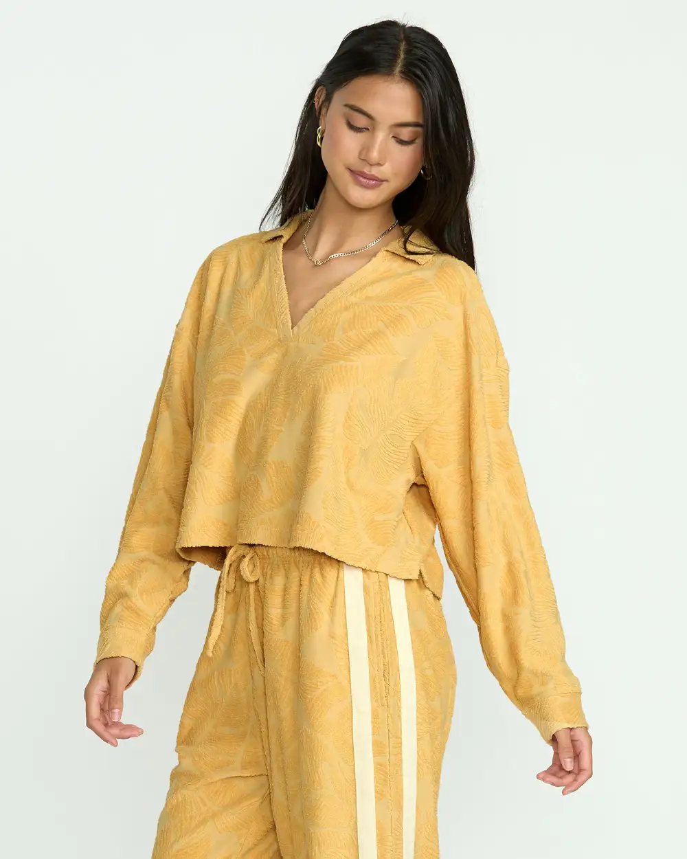 Sun Palm Terry Pullover Sweatshirt - Gold Coast