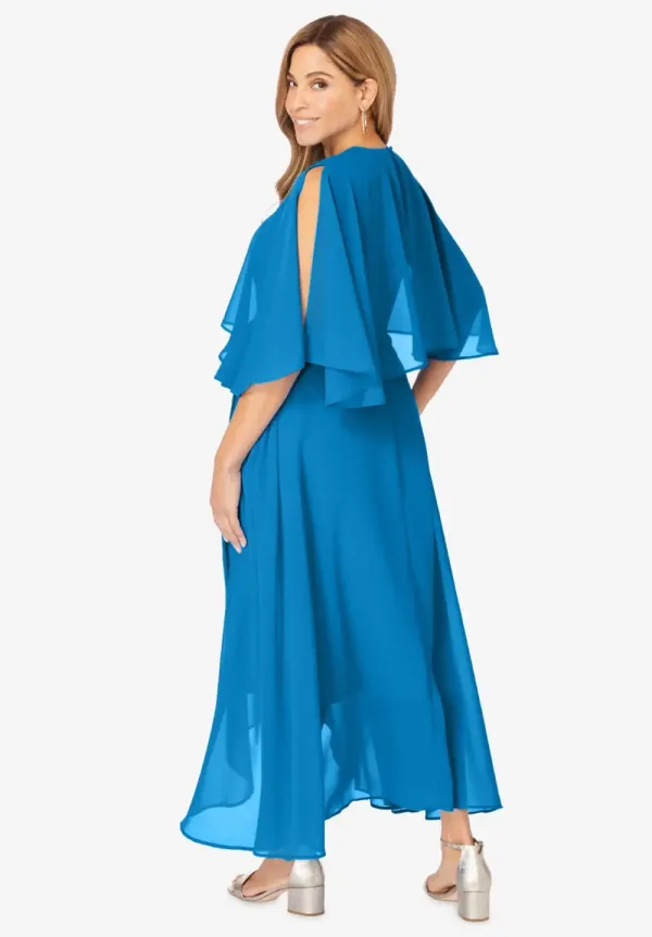 Georgette Maxi Cape Sleeve Dress