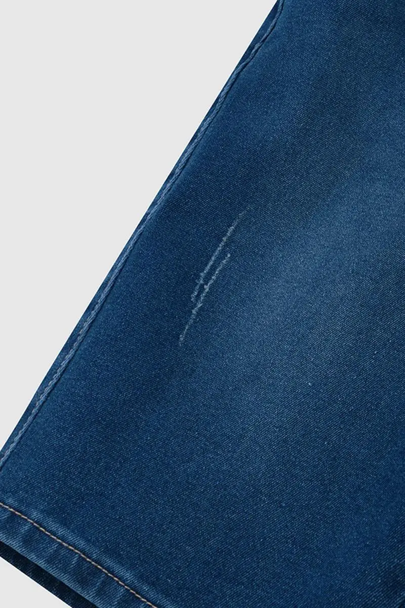 Wash Button Up Elastic High Waist Denim Bermuda Shorts