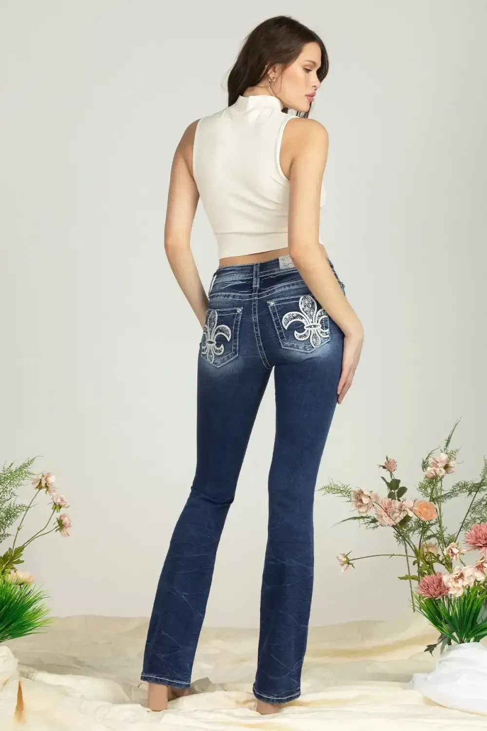 Aztec Sequin Fleur De Lis Bootcut Denim