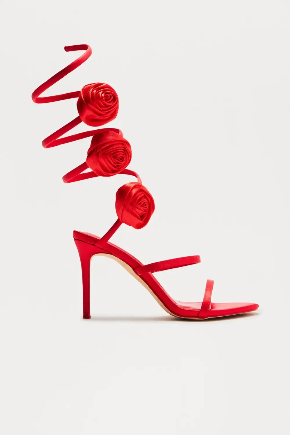 Palesa Rose Satin Wrap Up Heels - Red