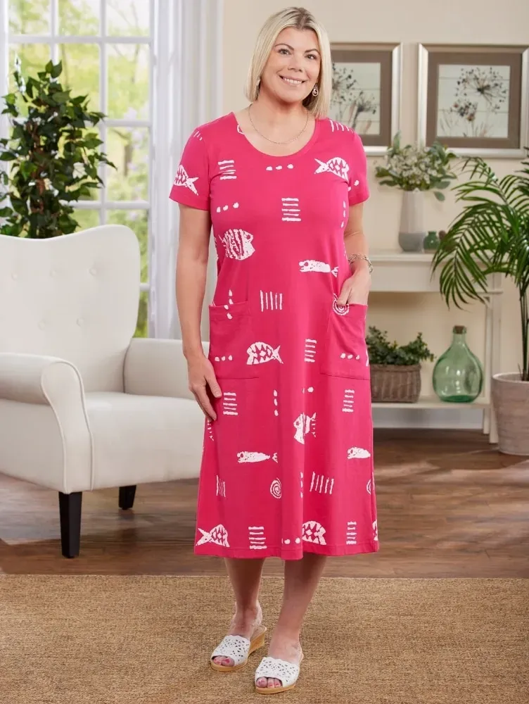 M.MAC Rock Fish Cotton Knit Mid-Length Dress With Pockets