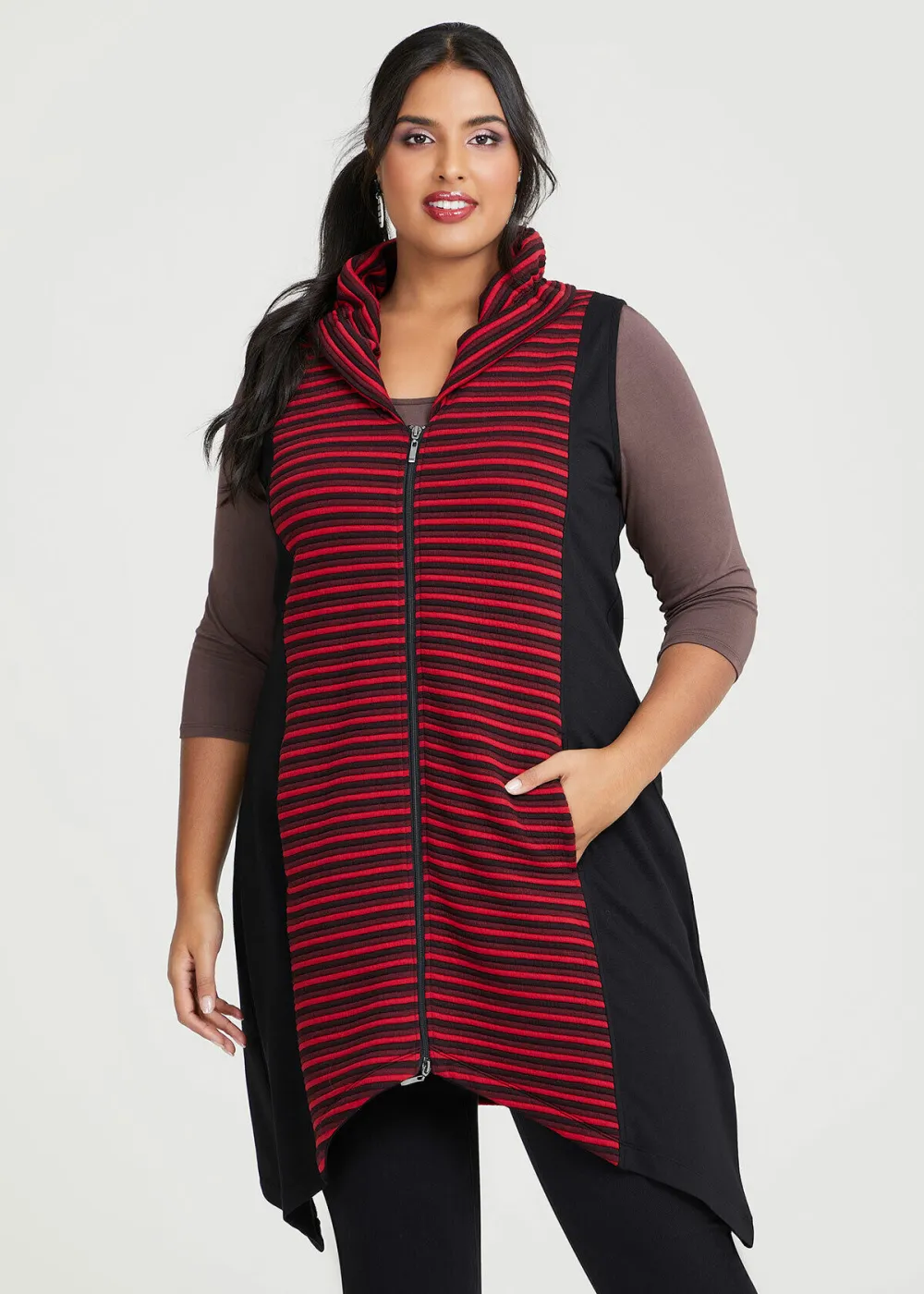 Zip Quilted Knit Spliced Vest