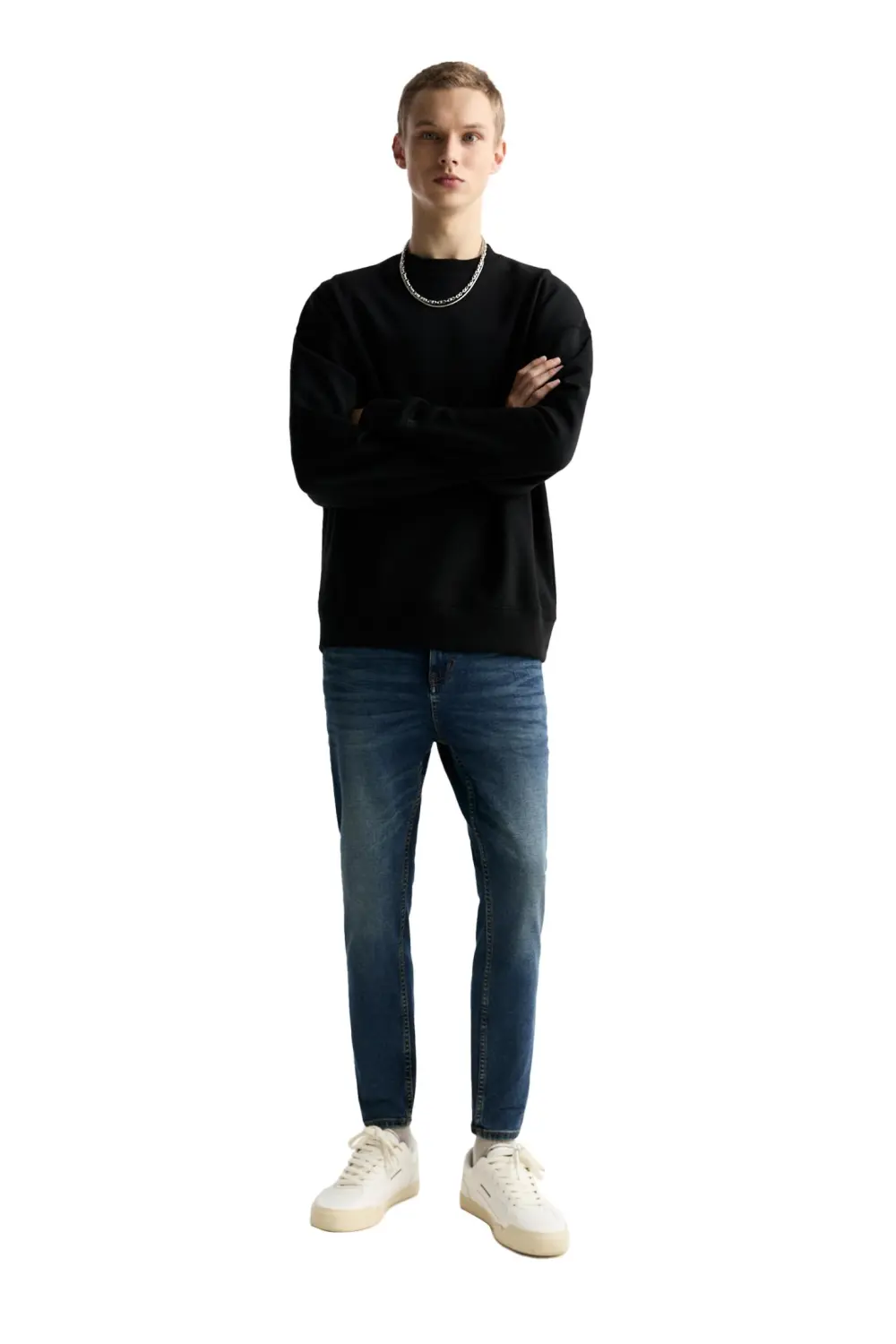 Washed carrot-fit jeans