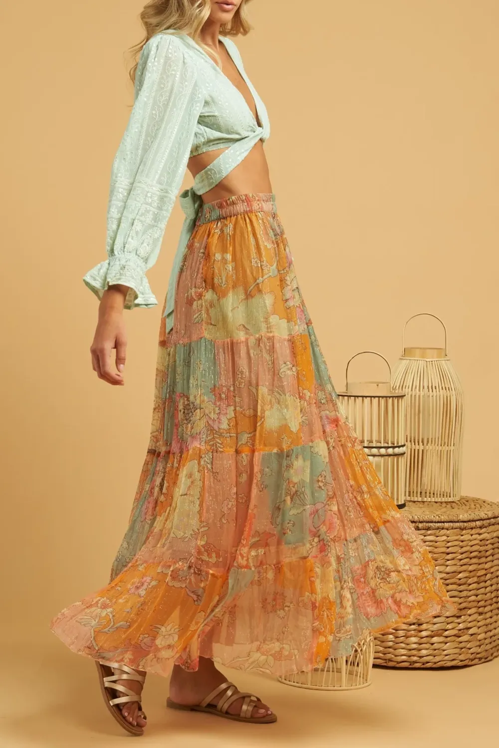 Multicolor Tie Dye High Waisted Maxi Skirt