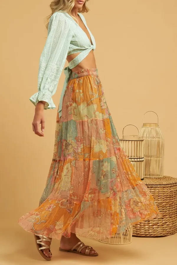 Multicolor Tie Dye High Waisted Maxi Skirt