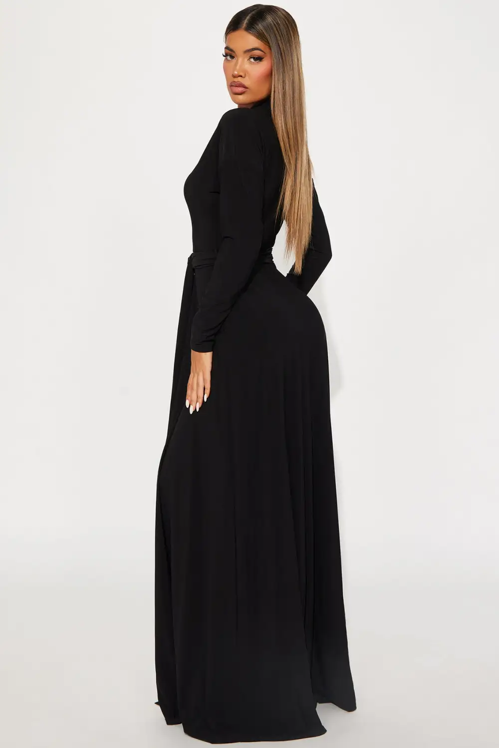 Amelia Belted Maxi Dress - Black