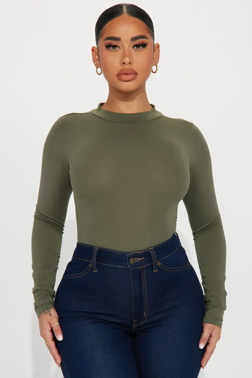 Melanie Mock Neck Bodysuit - Olive