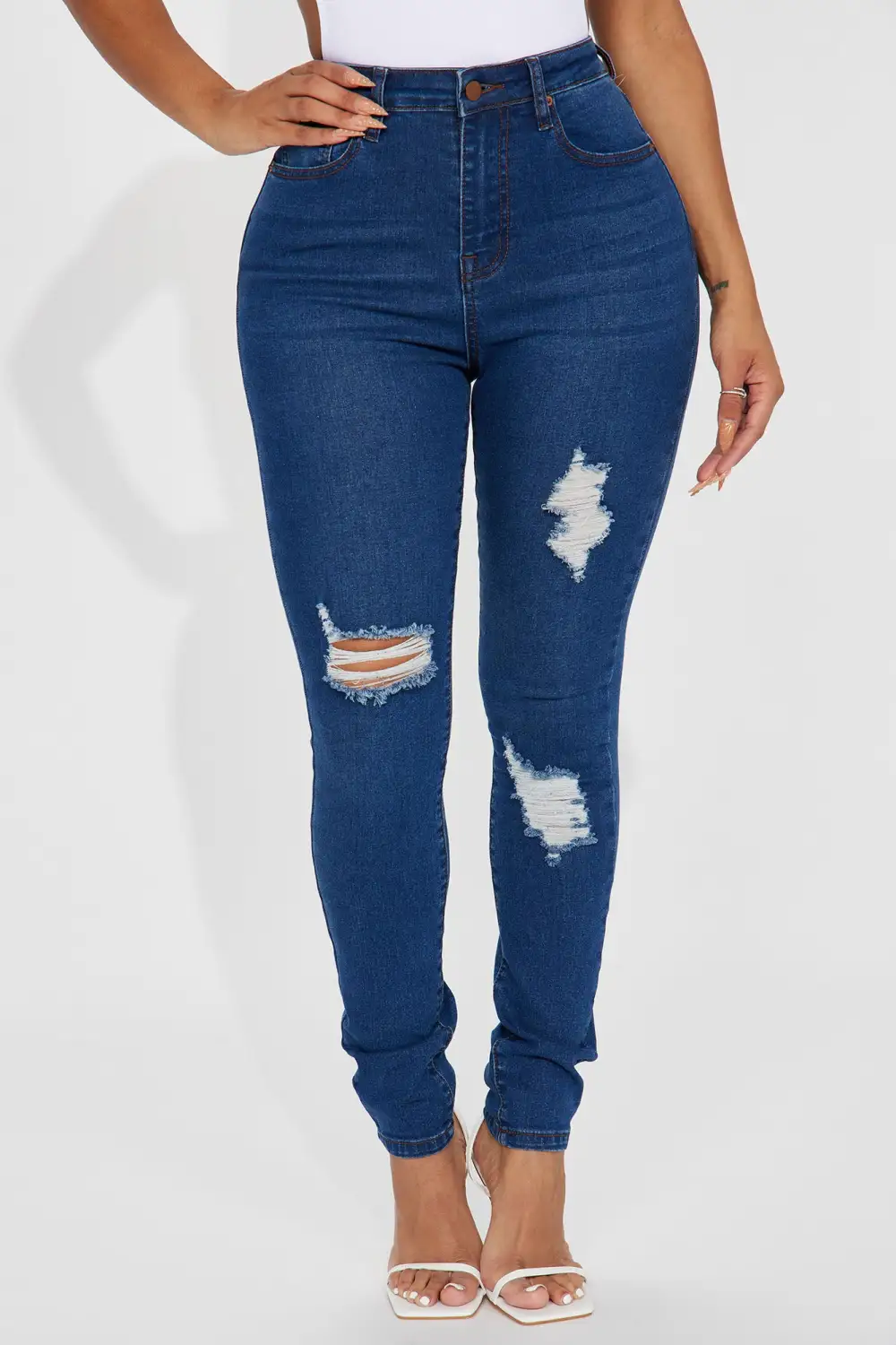 Khloe Ripped High Rise Stretch Skinny Jeans - Dark Wash