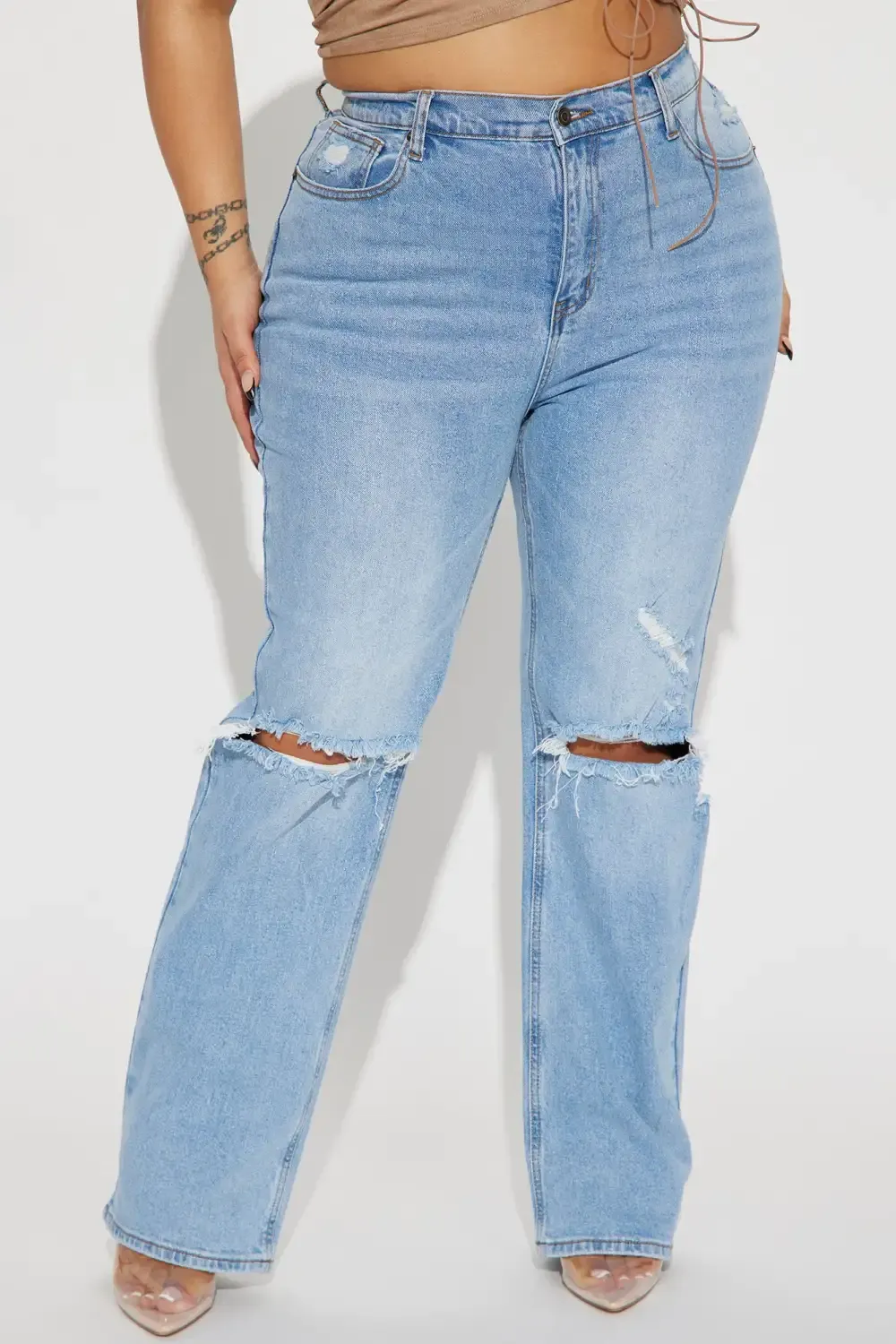 Daredevil Ripped Straight Leg Jeans - Light Blue Wash
