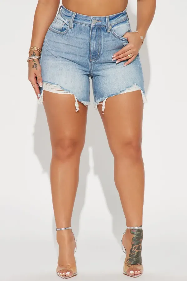 Hallie Hybrid Ripped Denim Shorts - Light Wash