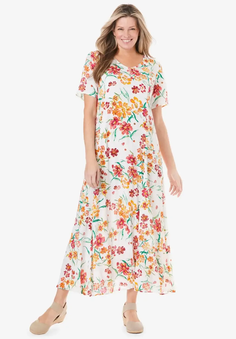 Short-Sleeve Crinkle Dress