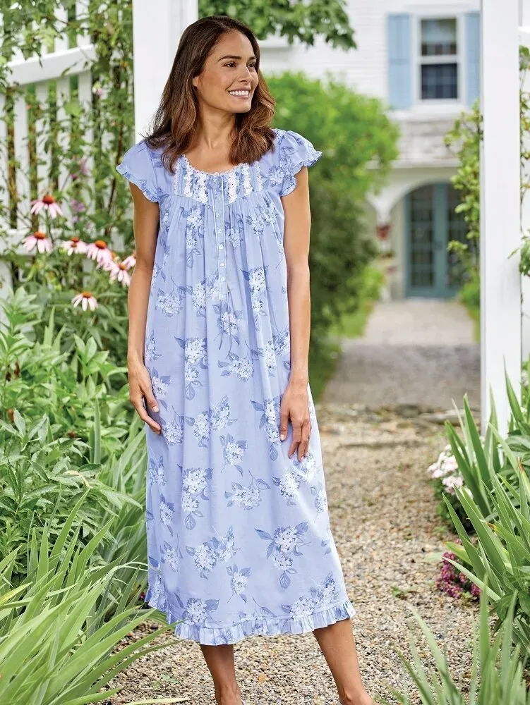 Eileen West Hydrangea Print Cotton Nightgown