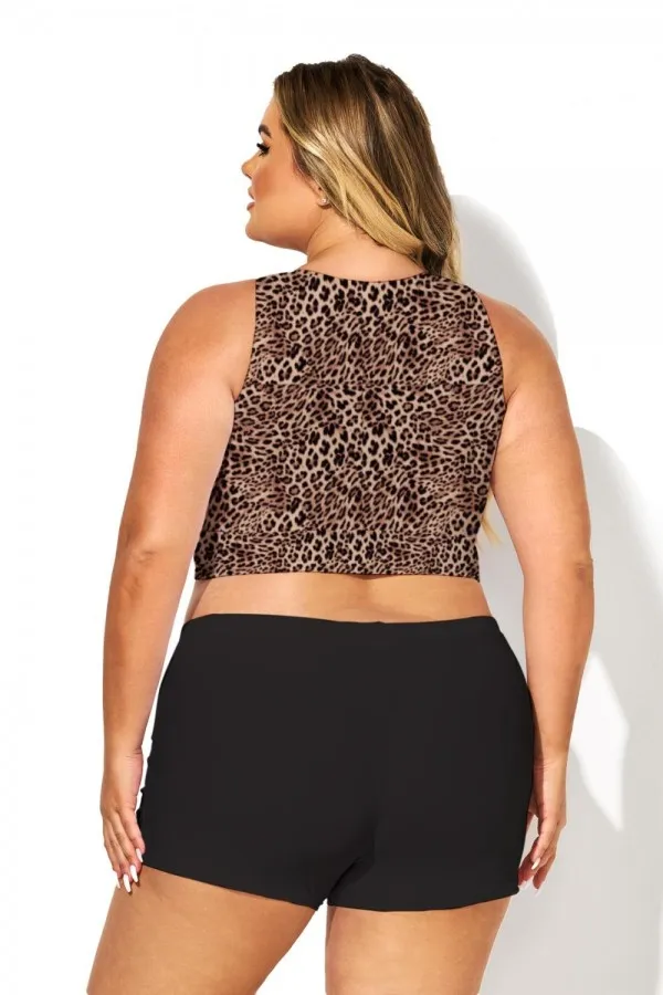 Leopard Print Knotted Crop Bikini Top
