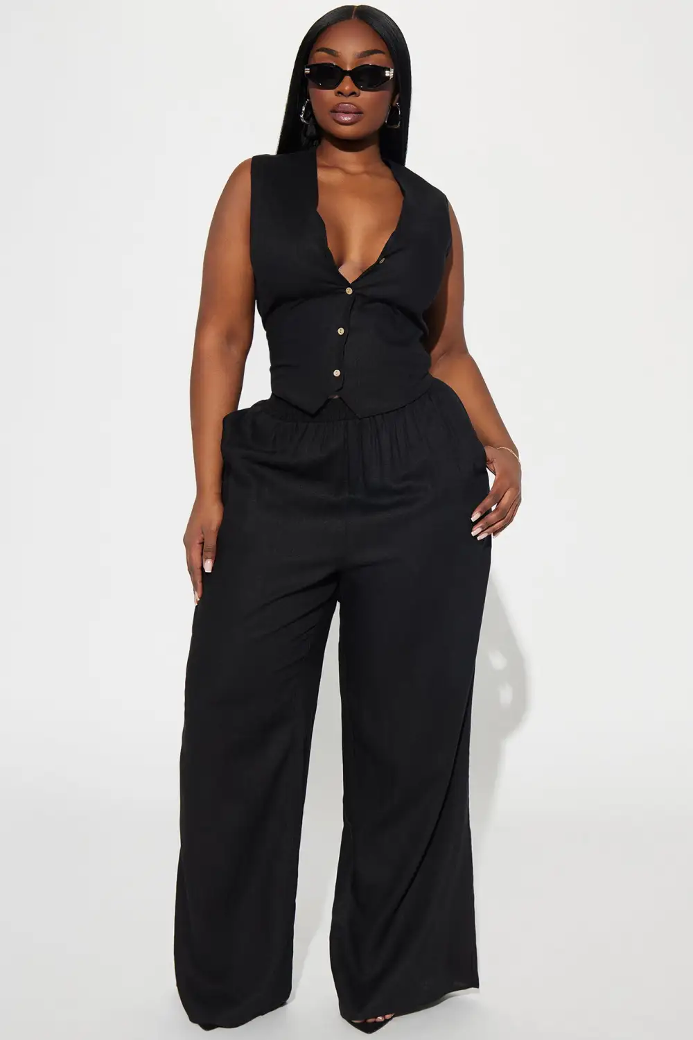 Perfect Vacay Linen Pant Set - Black