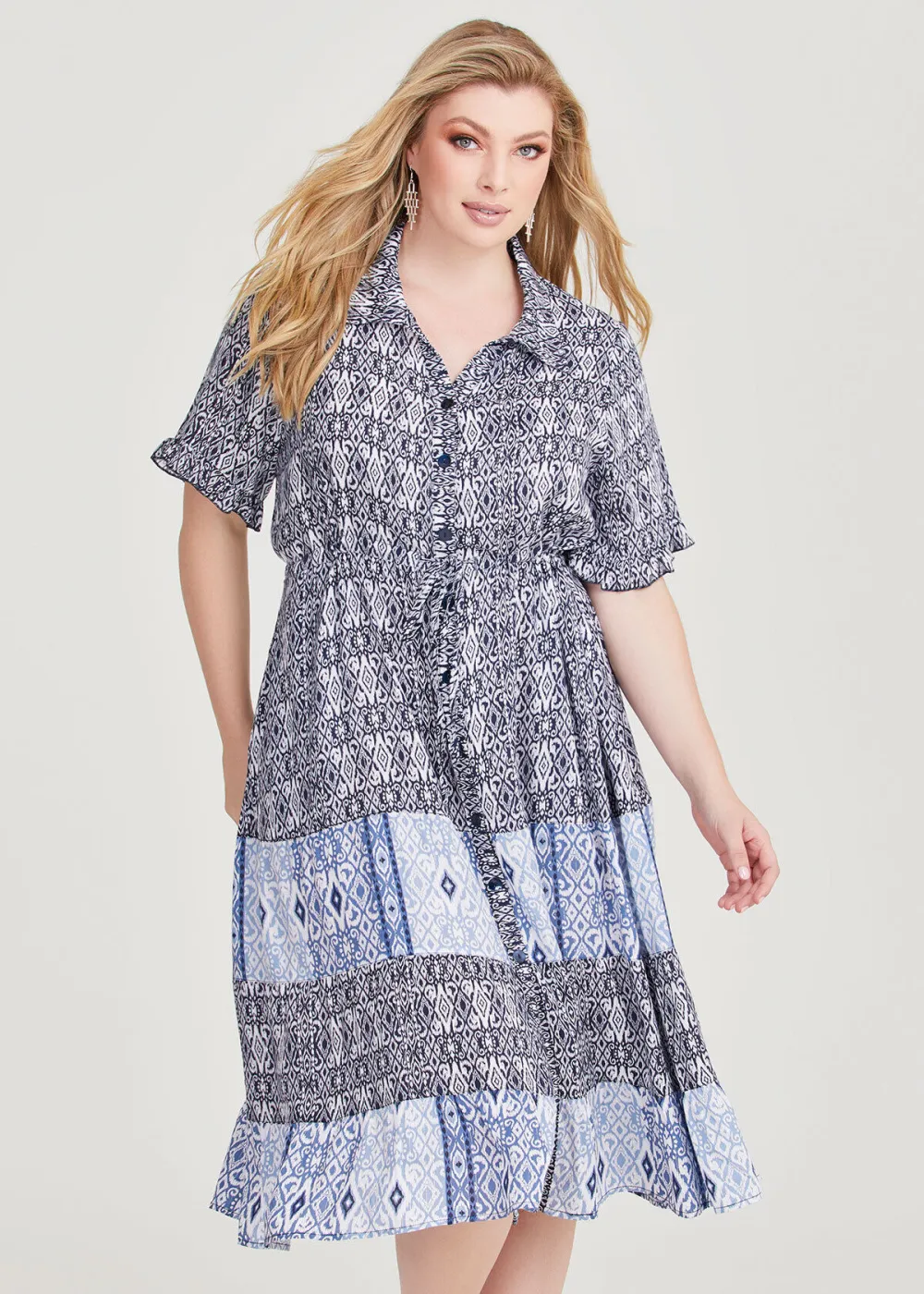 Ikat Lurex Tier Natural Dress